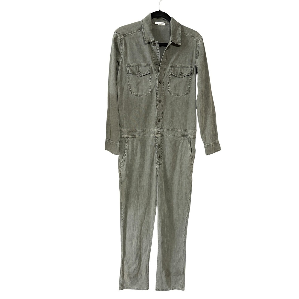 James Perse Jumpsuit Womens 1 Green Utility Button Front Cotton Long Sleeve